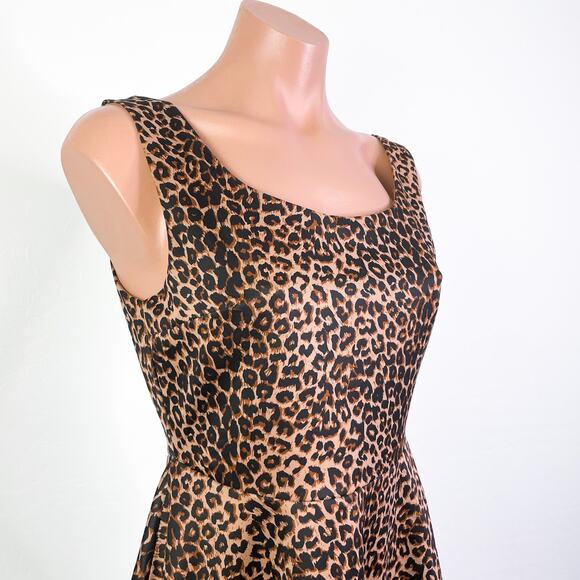 Caruso Caruso Leopard Animal Print Sleeveless Fit & Flare Mini Dress Brown Spots - Picture 3 of 11
